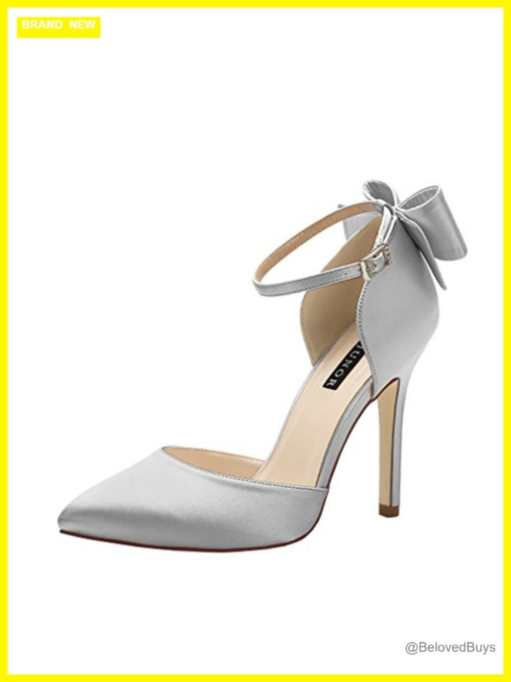 Women's Satin Pointy Toe Stiletto Heels Ankle Strap Bow Wedding Pumps